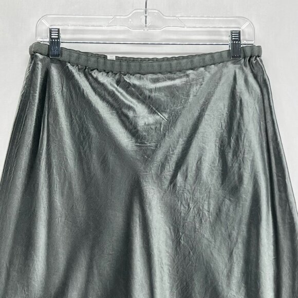 Vince Satin Slip Skirt Women L Midi A-Line High Waist Silky Drapey Elegant Green - Picture 3 of 10